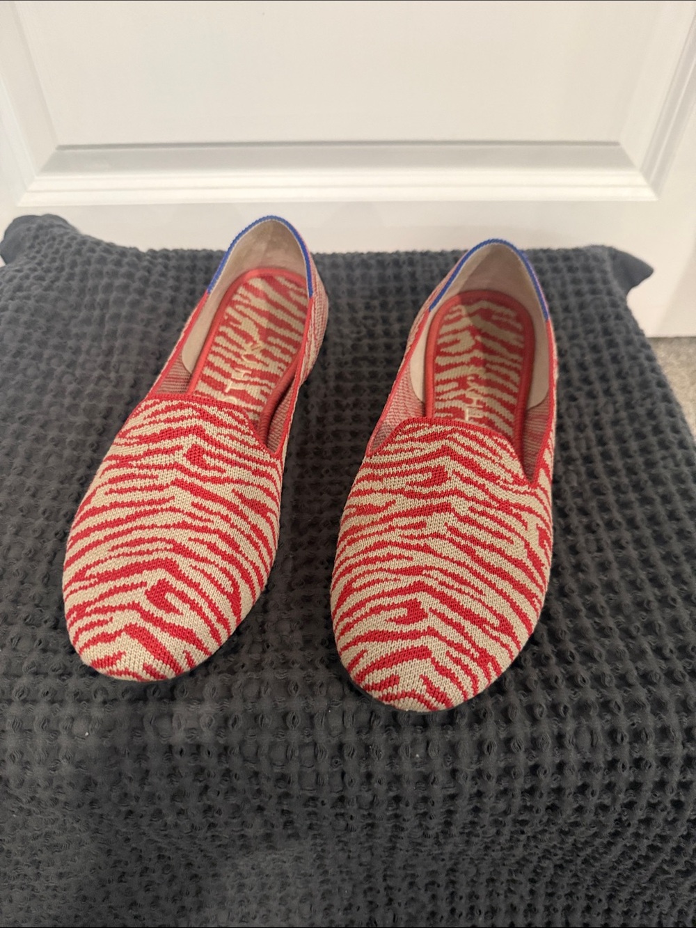 Rothy's Red and Cream Zebra-Print Slip-On Flats